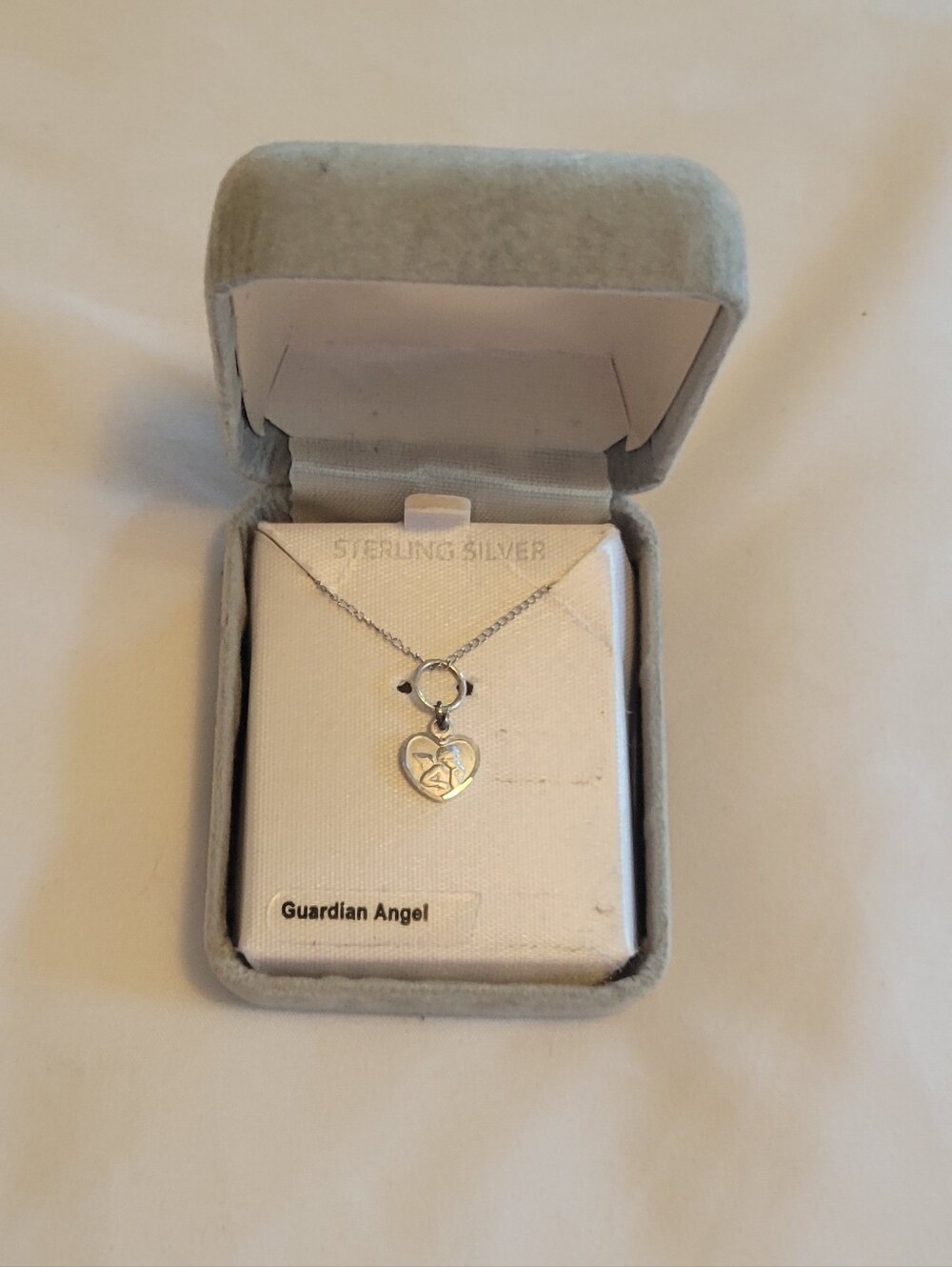 Sterling Silver Guardian Angel Heart Pendant Necklace - Silver